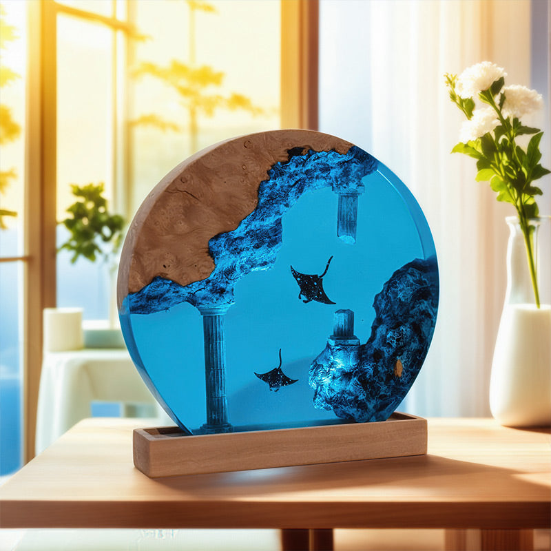 Manta Ray Round Resin Lamp Ocean Glow Night Light for Living Room