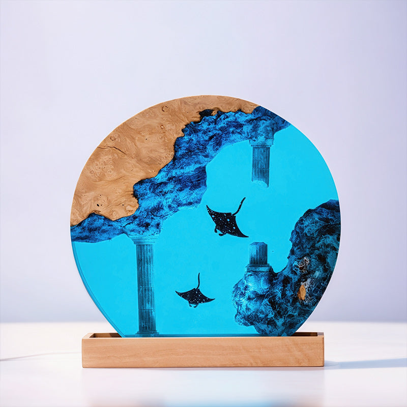 Manta Ray Round Resin Lamp Ocean Glow Night Light for Living Room