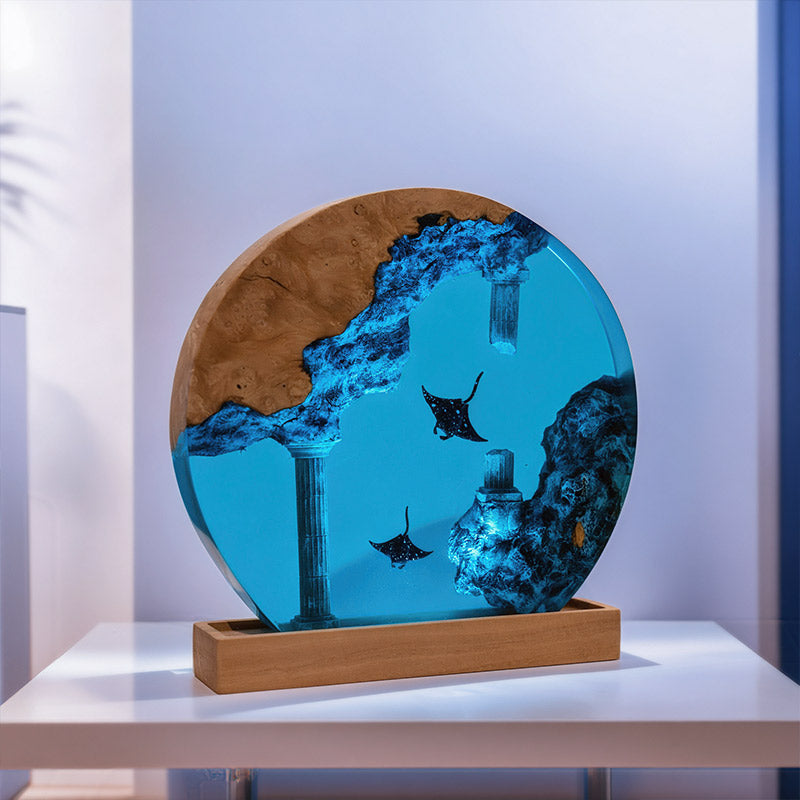 Manta Ray Round Resin Lamp Ocean Glow Night Light for Living Room