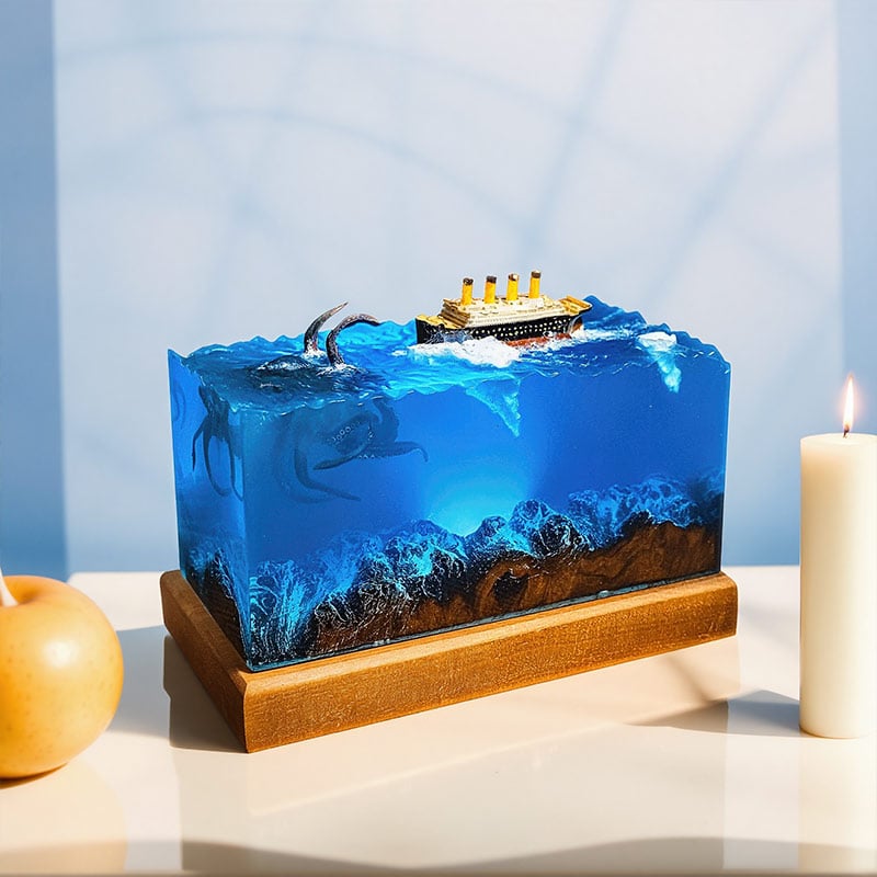 Cuboid Octopus Resin Lamp Mythical Sea Creature Glow Table Light for Desk