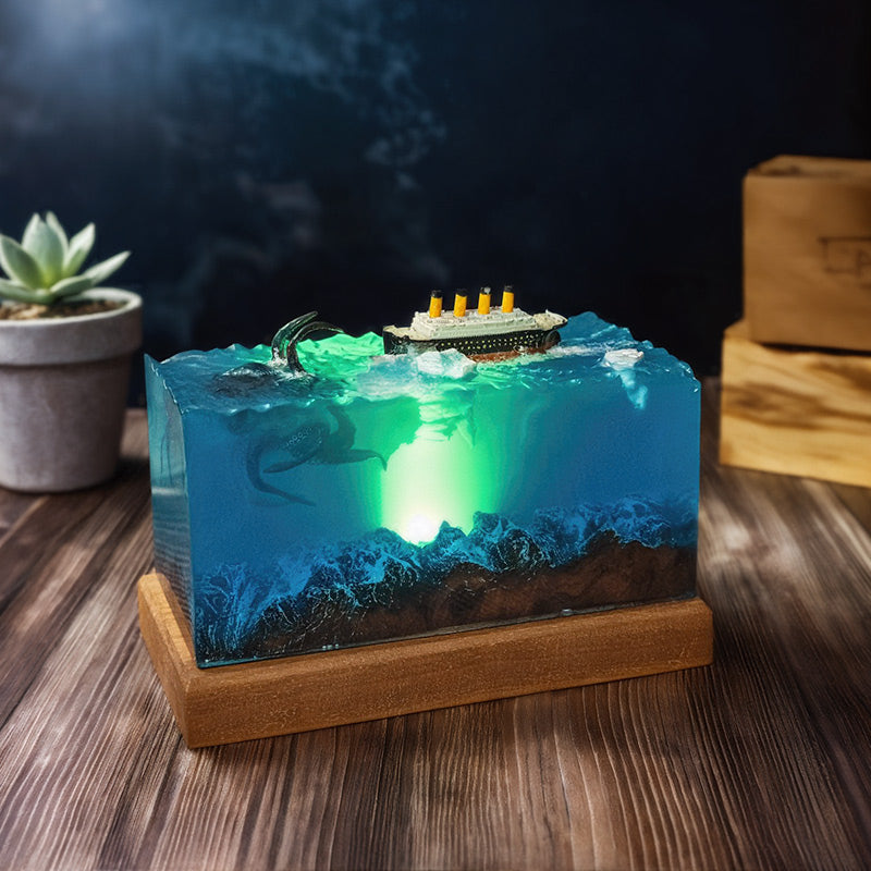 Cuboid Octopus Resin Lamp Mythical Sea Creature Glow Table Light for Desk