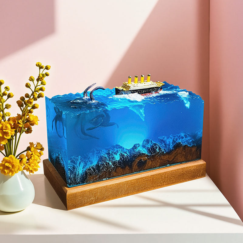 Cuboid Octopus Resin Lamp Mythical Sea Creature Glow Table Light for Desk