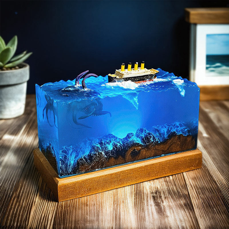 Cuboid Octopus Resin Lamp Mythical Sea Creature Glow Table Light for Desk