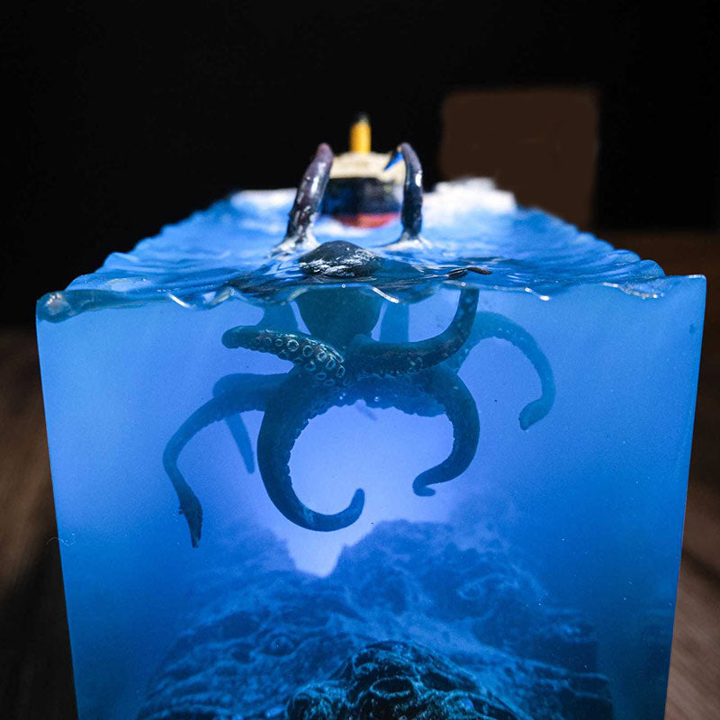 Cuboid Octopus Resin Lamp Mythical Sea Creature Glow Table Light for Desk