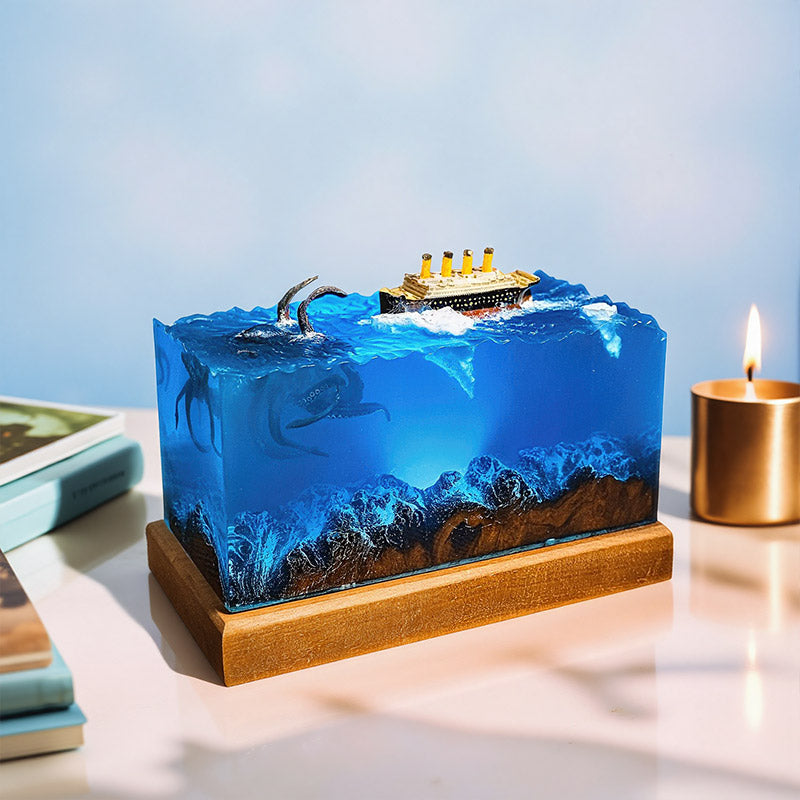 Cuboid Octopus Resin Lamp Mythical Sea Creature Glow Table Light for Desk
