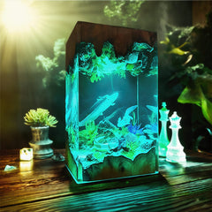 Axolotl Resin Lamp Cuboid Fantasy Night Light for Desk Decor