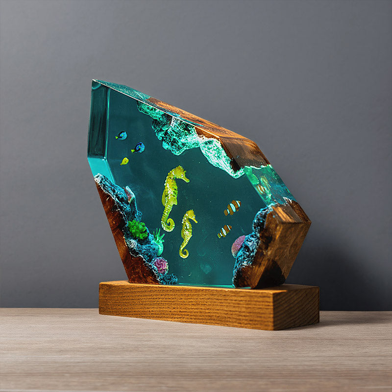 Seahorse & Blue Tang Resin Lamp Ocean-Themed Glow for Marine Lovers