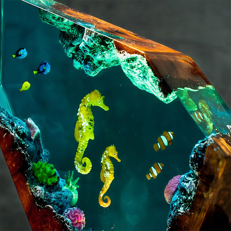 Seahorse & Blue Tang Resin Lamp Ocean-Themed Glow for Marine Lovers