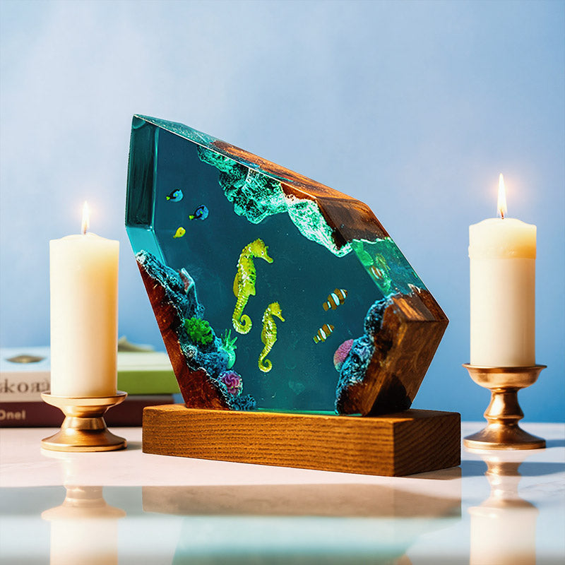 Seahorse & Blue Tang Resin Lamp Ocean-Themed Glow for Marine Lovers