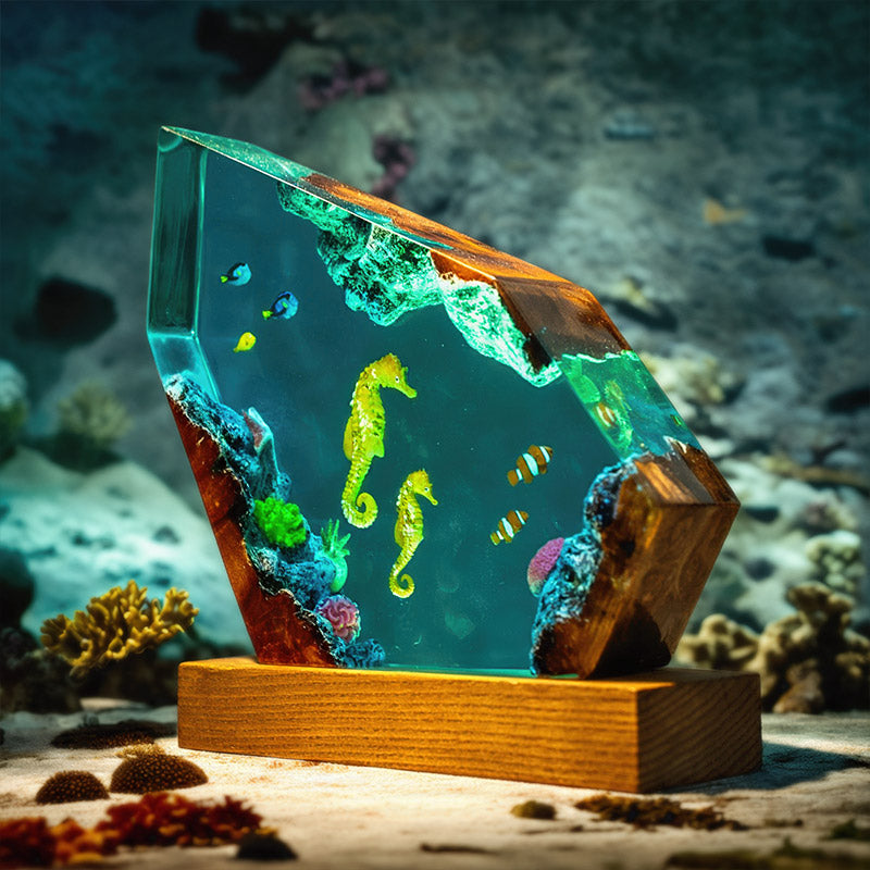 Seahorse & Blue Tang Resin Lamp Ocean-Themed Glow for Marine Lovers