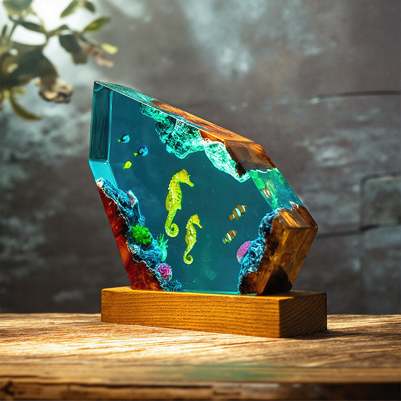 Seahorse & Blue Tang Resin Lamp Ocean-Themed Glow for Marine Lovers
