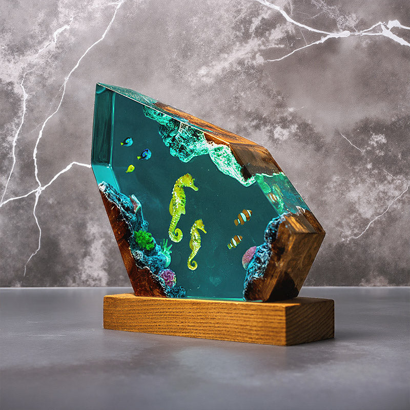 Seahorse & Blue Tang Resin Lamp Ocean-Themed Glow for Marine Lovers