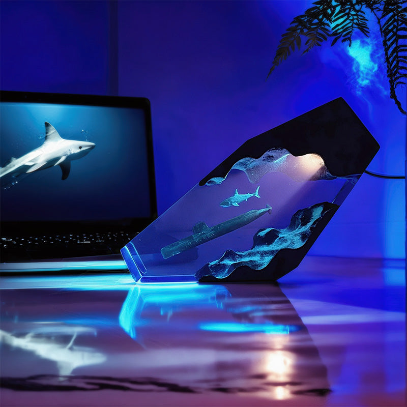 Shark & Submarine Resin Lamp Unique Irregular Night Light for Boys’ Room
