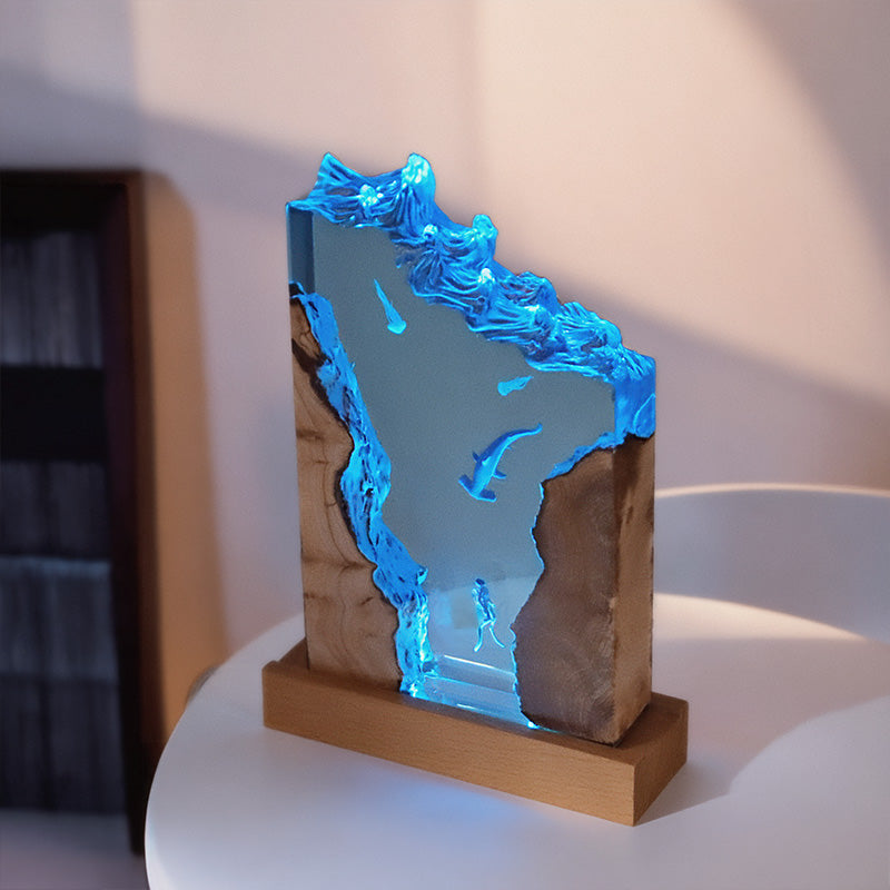 Hammerhead Shark & Diver Resin Art Lamp Captivating Irregular Design for Bedroom