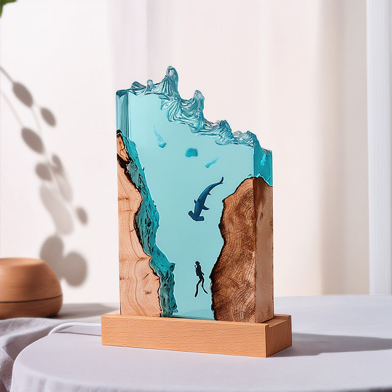 Hammerhead Shark & Diver Resin Art Lamp Captivating Irregular Design for Bedroom