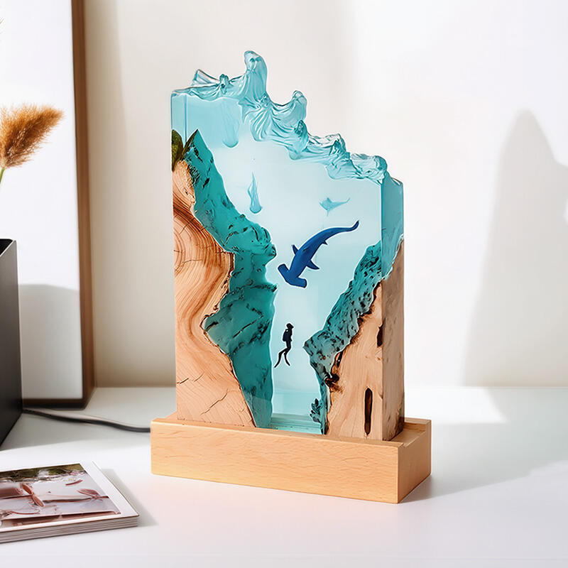 Hammerhead Shark & Diver Resin Art Lamp Captivating Irregular Design for Bedroom