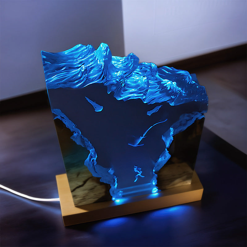 Hammerhead Shark & Diver Resin Art Lamp Captivating Irregular Design for Bedroom