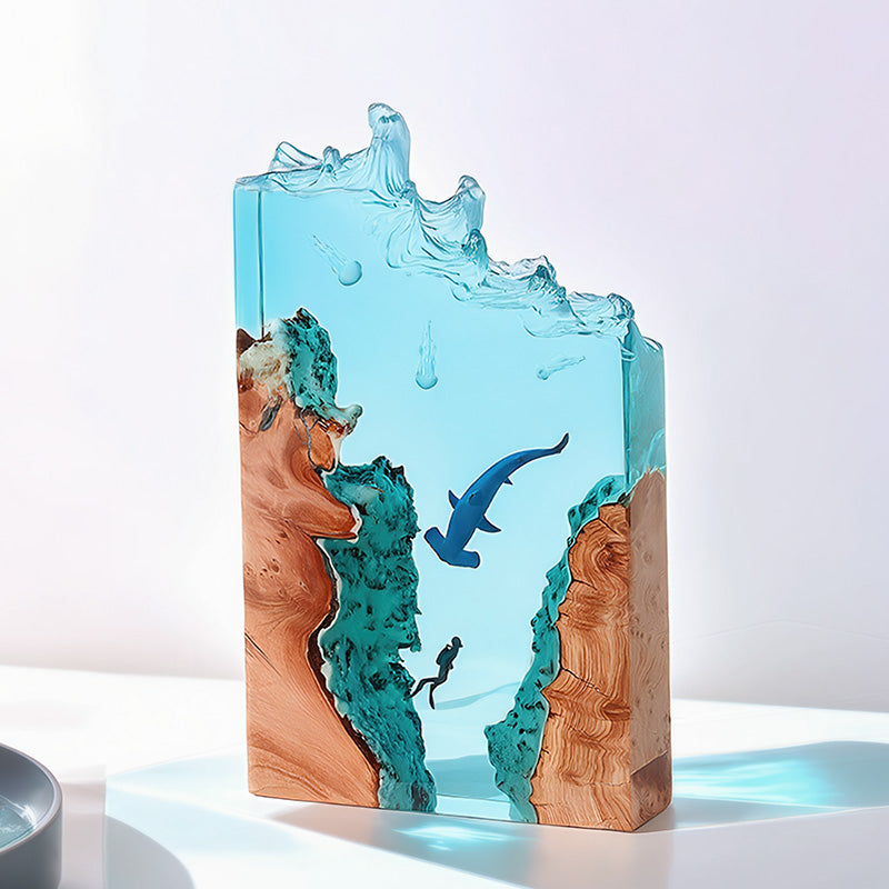 Hammerhead Shark & Diver Resin Art Lamp Captivating Irregular Design for Bedroom