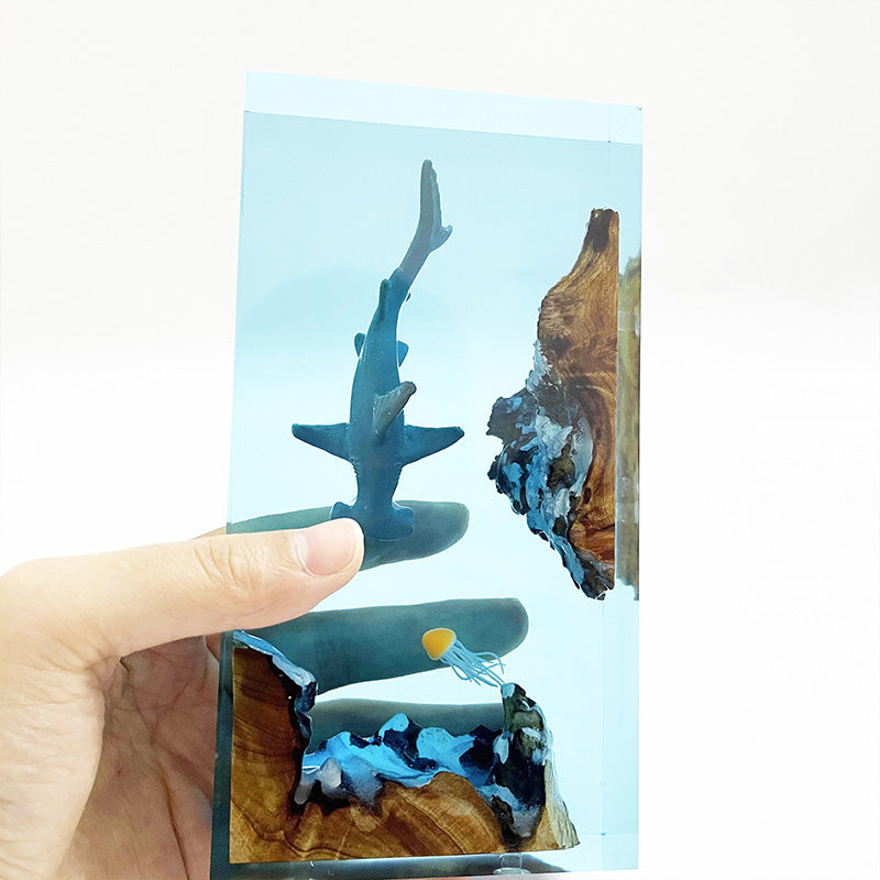Shark & Jellyfish Resin Night Lamp Handmade Ocean Decor for Kids’ Room