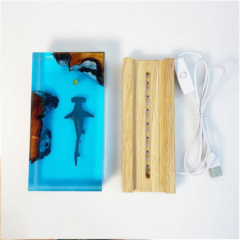 Shark & Jellyfish Resin Night Lamp Handmade Ocean Decor for Kids’ Room