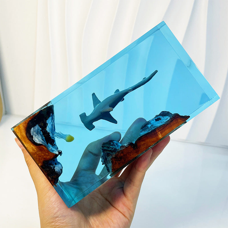 Shark & Jellyfish Resin Night Lamp Handmade Ocean Decor for Kids’ Room