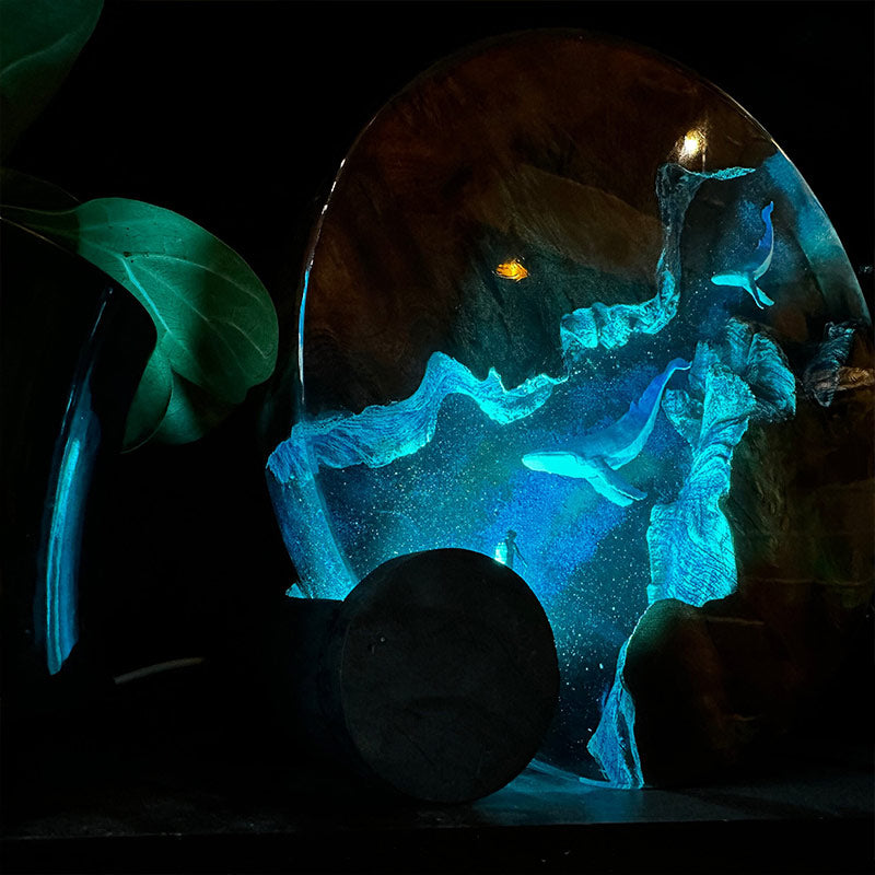 Shark & Submarine Resin Lamp Irregular Ocean-Themed Night Light for Kids Room