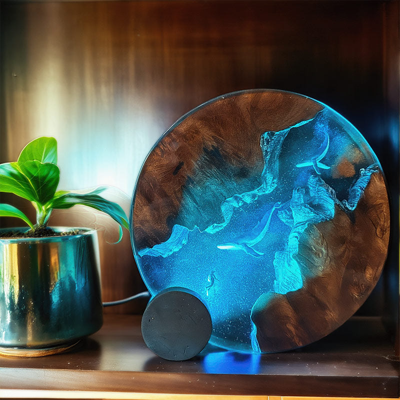 Shark & Submarine Resin Lamp Irregular Ocean-Themed Night Light for Kids Room