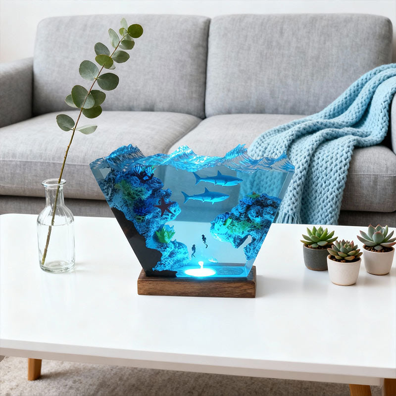 Shark & Starfish Resin Lamp Handmade Ocean Night Light for Home Decor