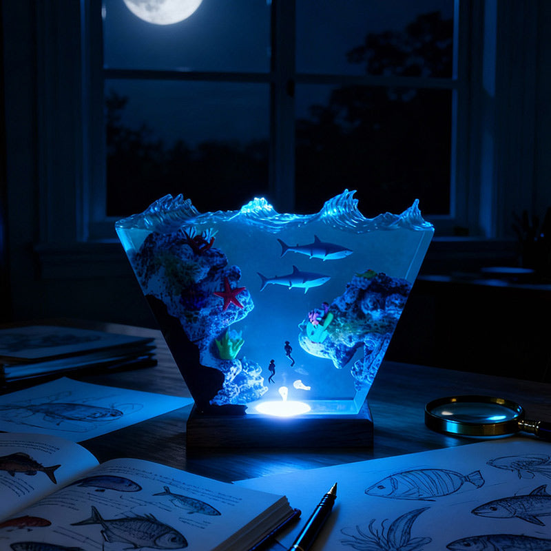Shark & Starfish Resin Lamp Handmade Ocean Night Light for Home Decor