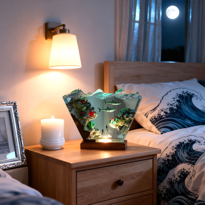 Shark & Starfish Resin Lamp Handmade Ocean Night Light for Home Decor