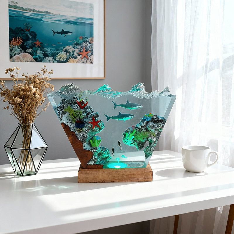 Shark & Starfish Resin Lamp Handmade Ocean Night Light for Home Decor