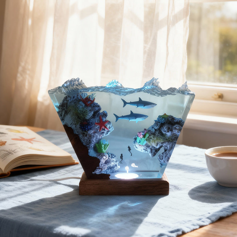 Shark & Starfish Resin Lamp Handmade Ocean Night Light for Home Decor