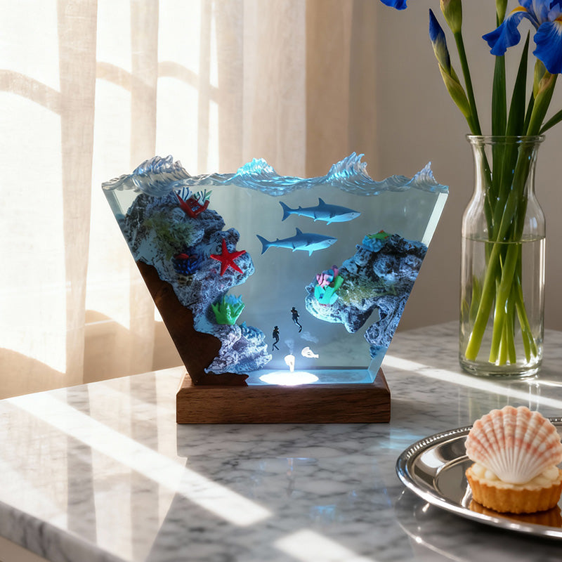 Shark & Starfish Resin Lamp Handmade Ocean Night Light for Home Decor