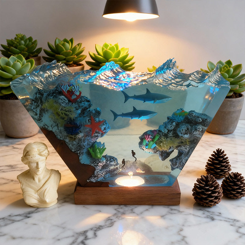 Shark & Starfish Resin Lamp Handmade Ocean Night Light for Home Decor