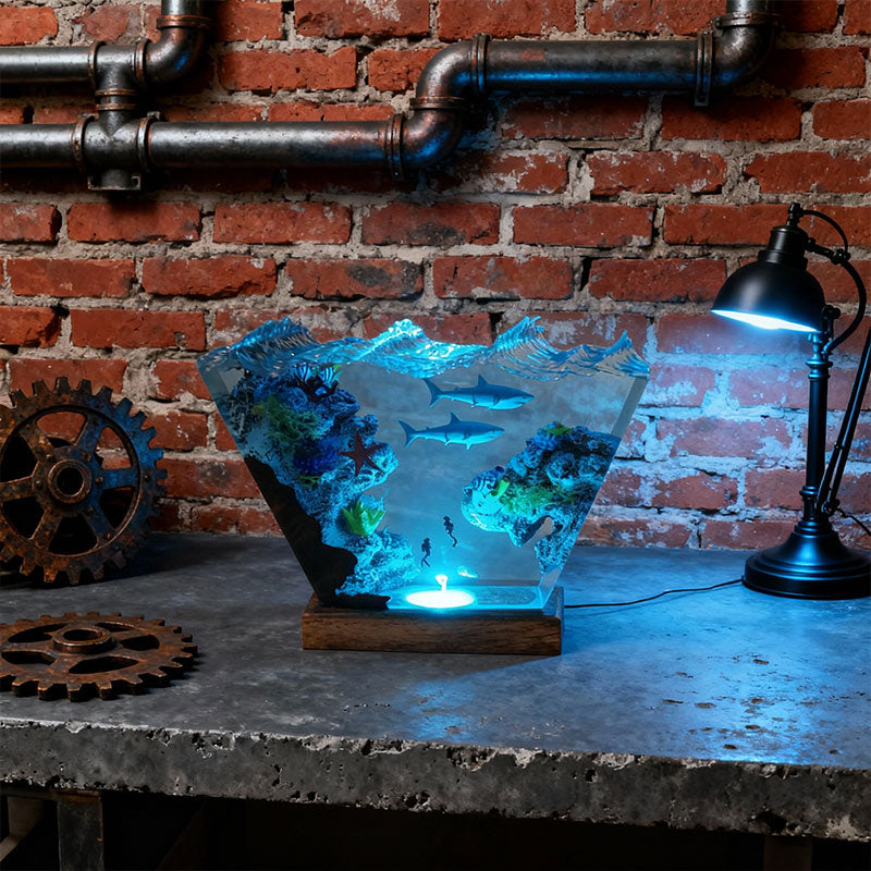 Shark & Starfish Resin Lamp Handmade Ocean Night Light for Home Decor