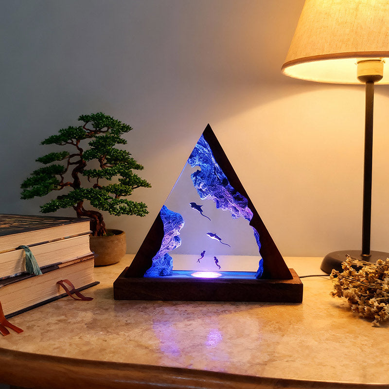 Stingray Resin Night Lamp Handmade Ocean Diver Design for Bedside Decor