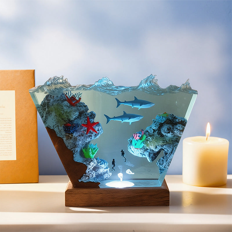 Shark & Starfish Resin Lamp Handmade Ocean Night Light for Home Decor