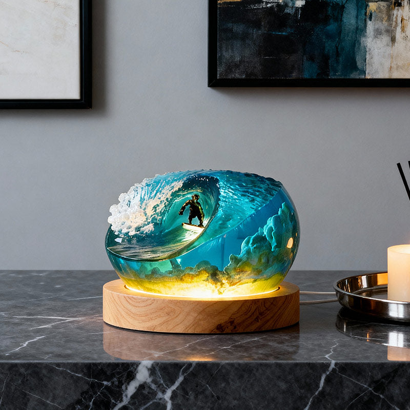 Ocean Surfing Resin Night Light Handmade LED Lamp for Coastal Bedroom Decor