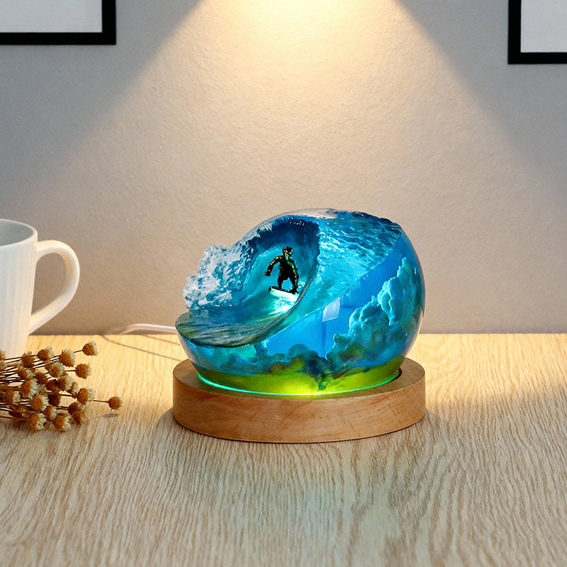 Ocean Surfing Resin Night Light Handmade LED Lamp for Coastal Bedroom Decor