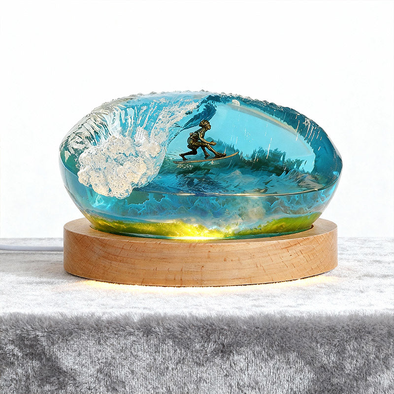 Ocean Surfing Resin Night Light Handmade LED Lamp for Coastal Bedroom Decor
