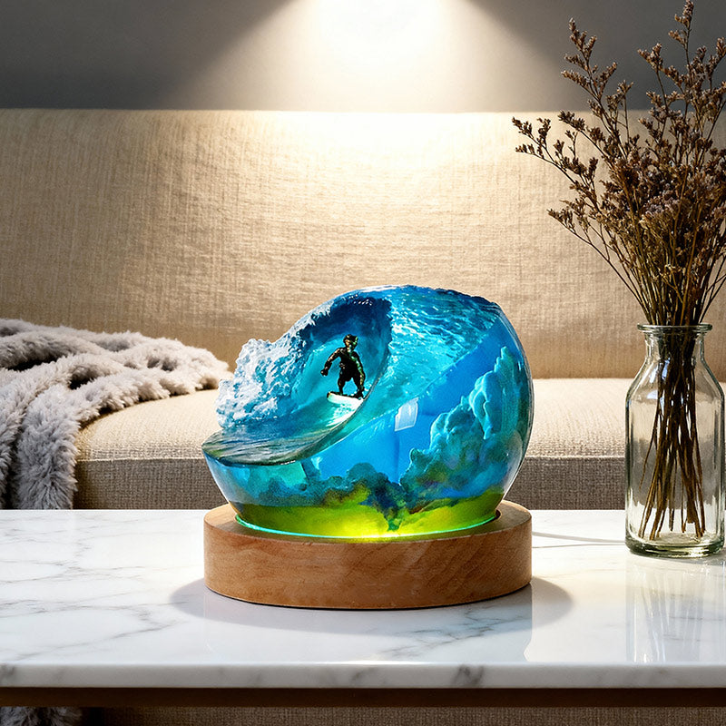 Ocean Surfing Resin Night Light Handmade LED Lamp for Coastal Bedroom Decor