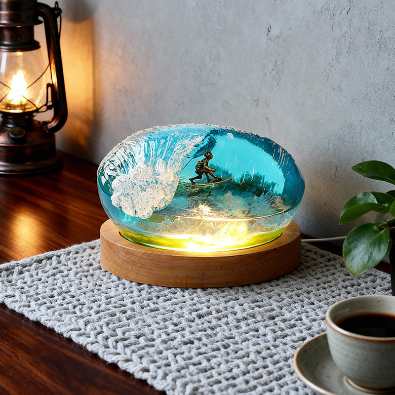 Ocean Surfing Resin Night Light Handmade LED Lamp for Coastal Bedroom Decor