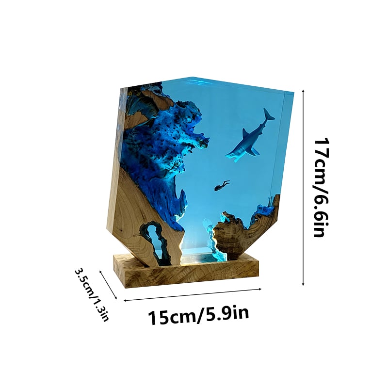 Shark & Diver Resin Night Light Handmade Lamp for Bedroom Ambiance