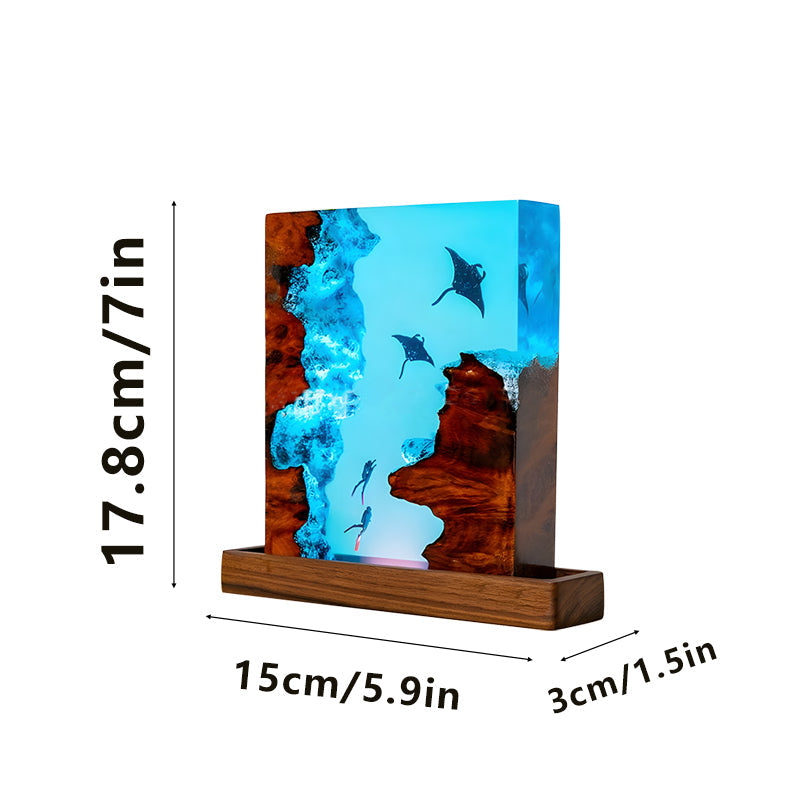 Manta Ray Resin Lamp Ocean-Themed Square Night Light for Living Room