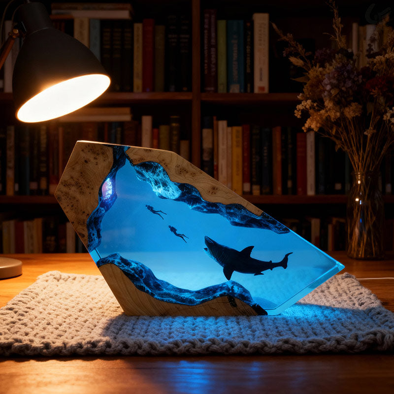 Megalodon & Mosasaurus Resin Lamp Unique Gift for Diver Lovers