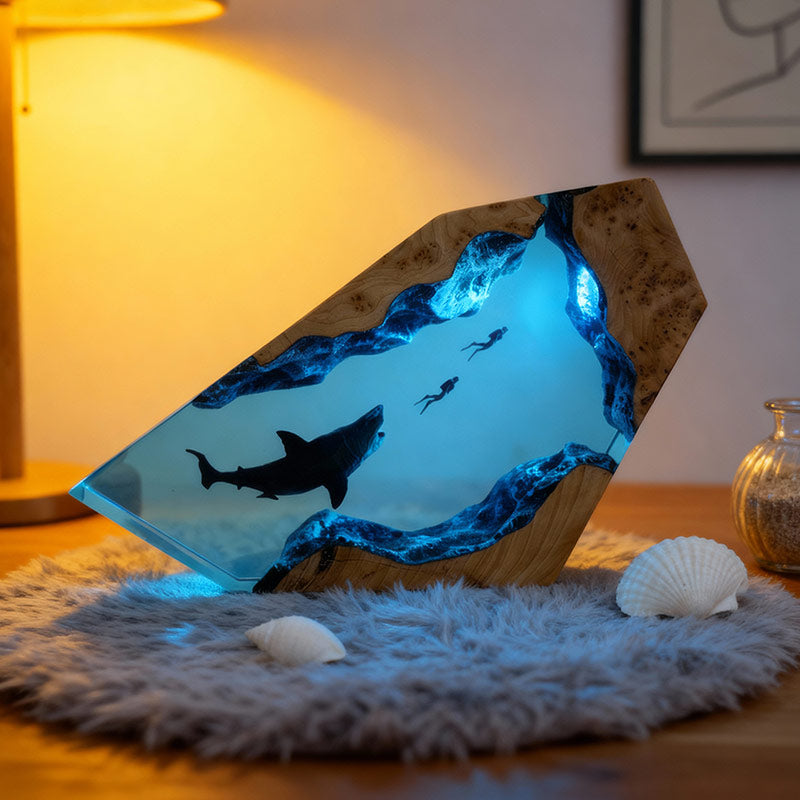 Megalodon & Mosasaurus Resin Lamp Unique Gift for Diver Lovers