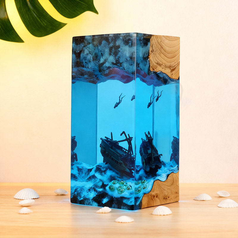 Marine-Themed Resin Lamp with Shipwreck Night Light for Home Decor