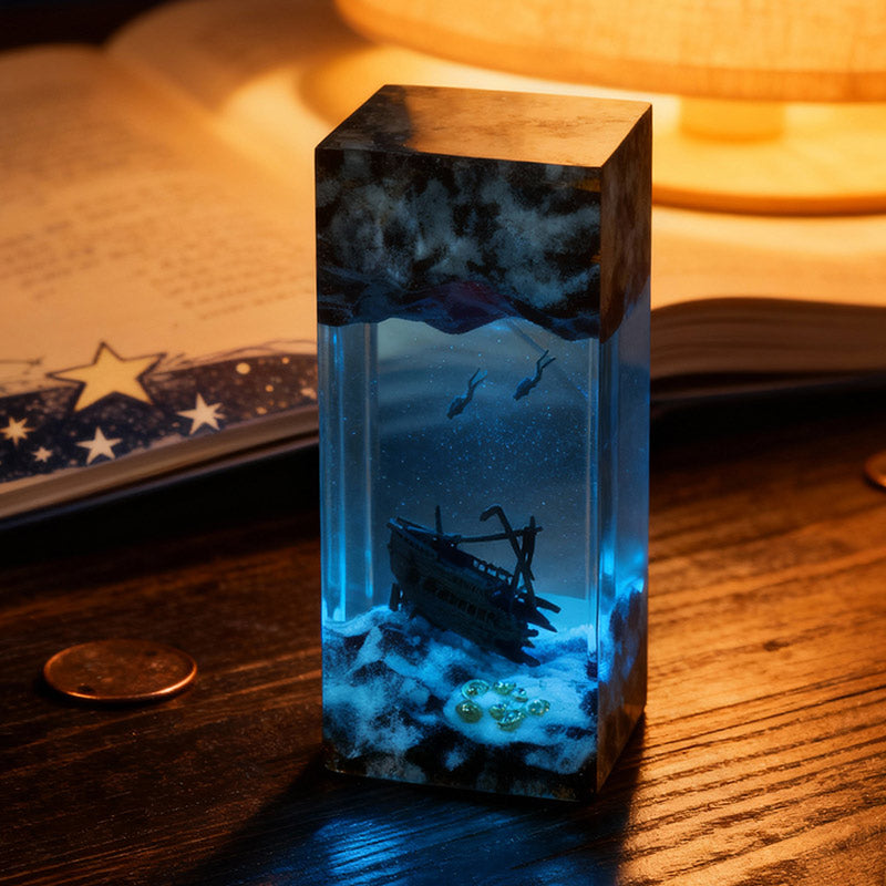 Marine-Themed Resin Lamp with Shipwreck Night Light for Home Decor