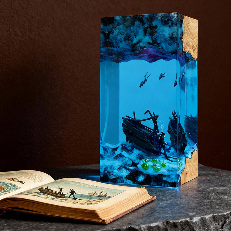 Marine-Themed Resin Lamp with Shipwreck Night Light for Home Decor