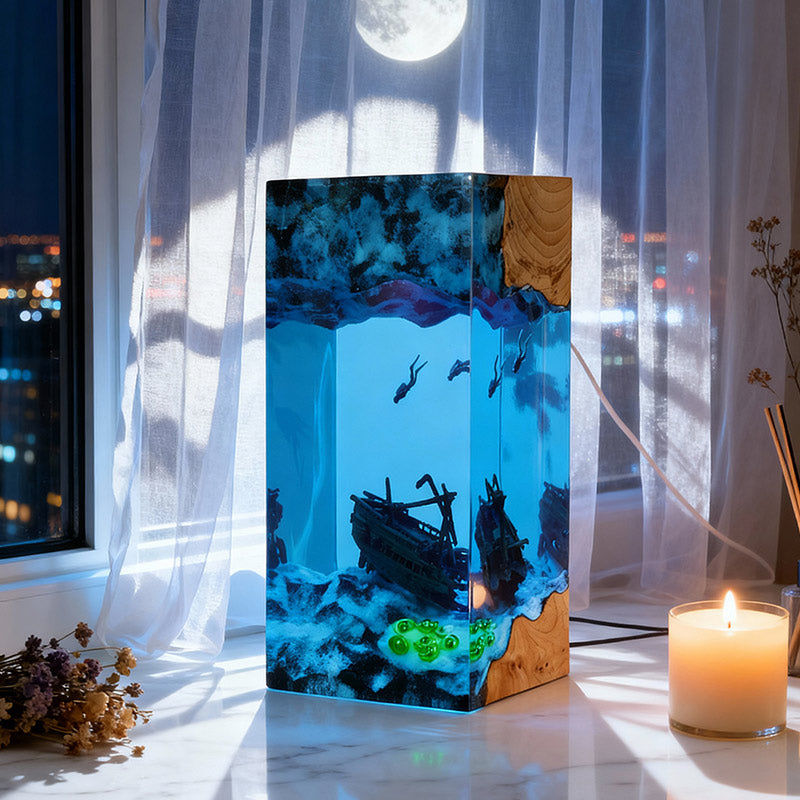 Marine-Themed Resin Lamp with Shipwreck Night Light for Home Decor